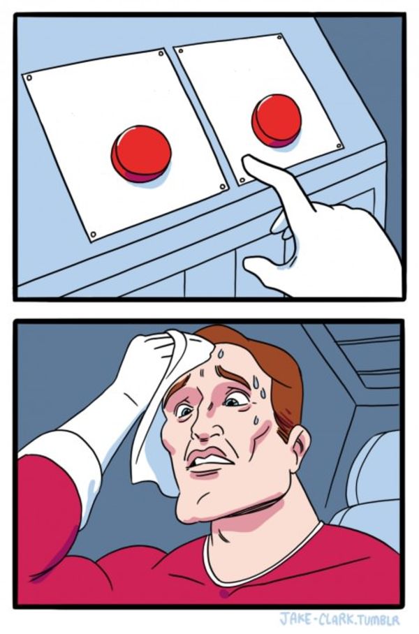 Two Buttons meme about Snow